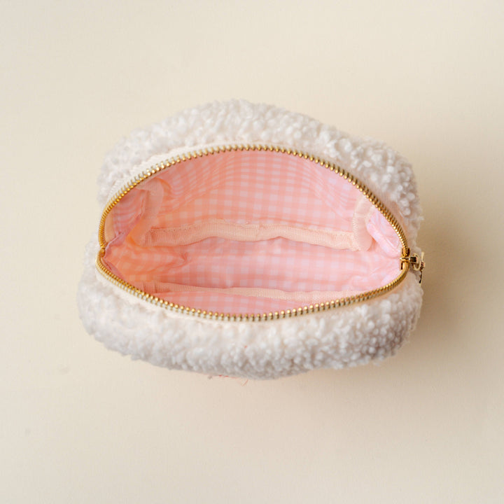 Square Teddy Pouch-Cream with Red Heart