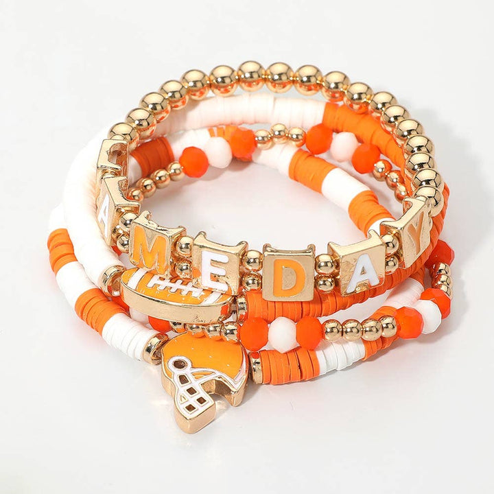 Stretch Multi Layered Bracelets-GAMEDAY Football Charm Heishi Beaded