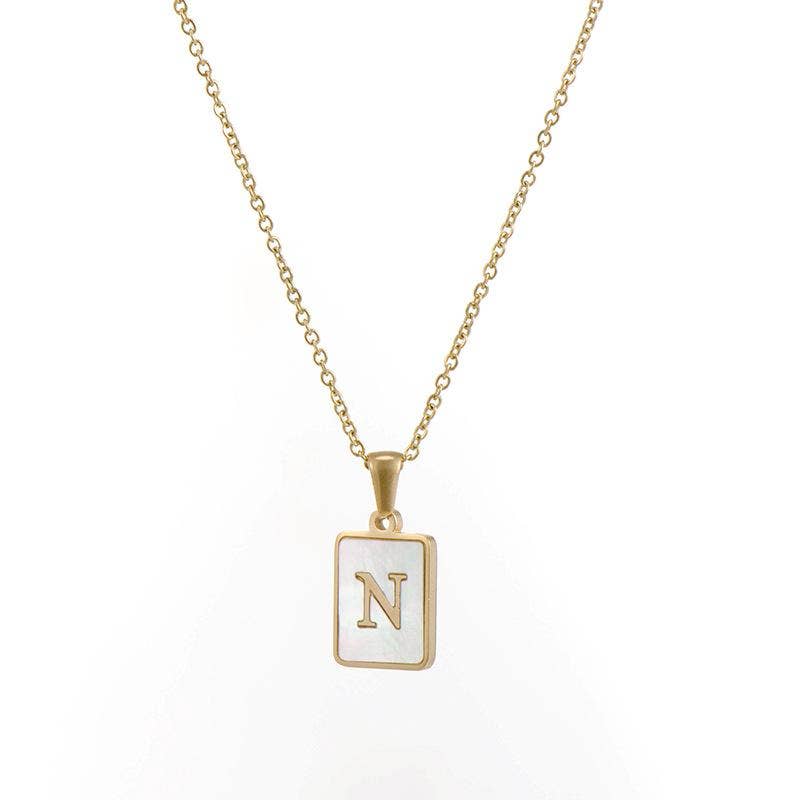 Square Initial 18K Gold-plated Shell Necklace