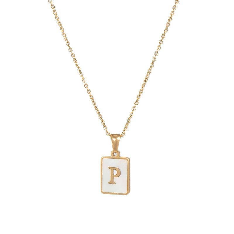 Square Initial 18K Gold-plated Shell Necklace