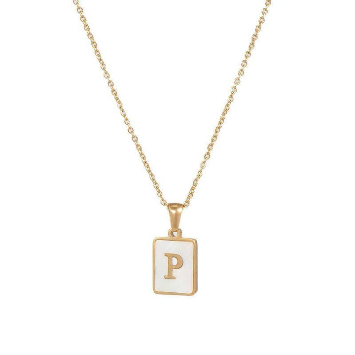 Square Initial 18K Gold-plated Shell Necklace