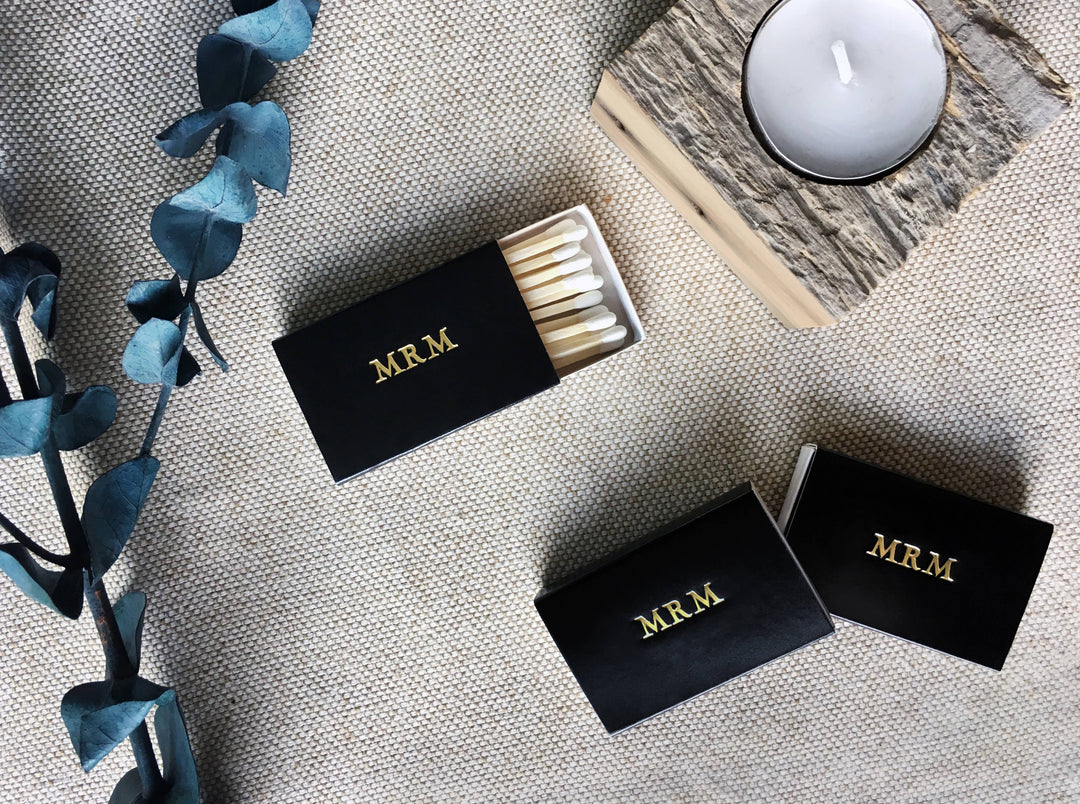 Custom Text Foil Embossed Matchbox: Gold on Black