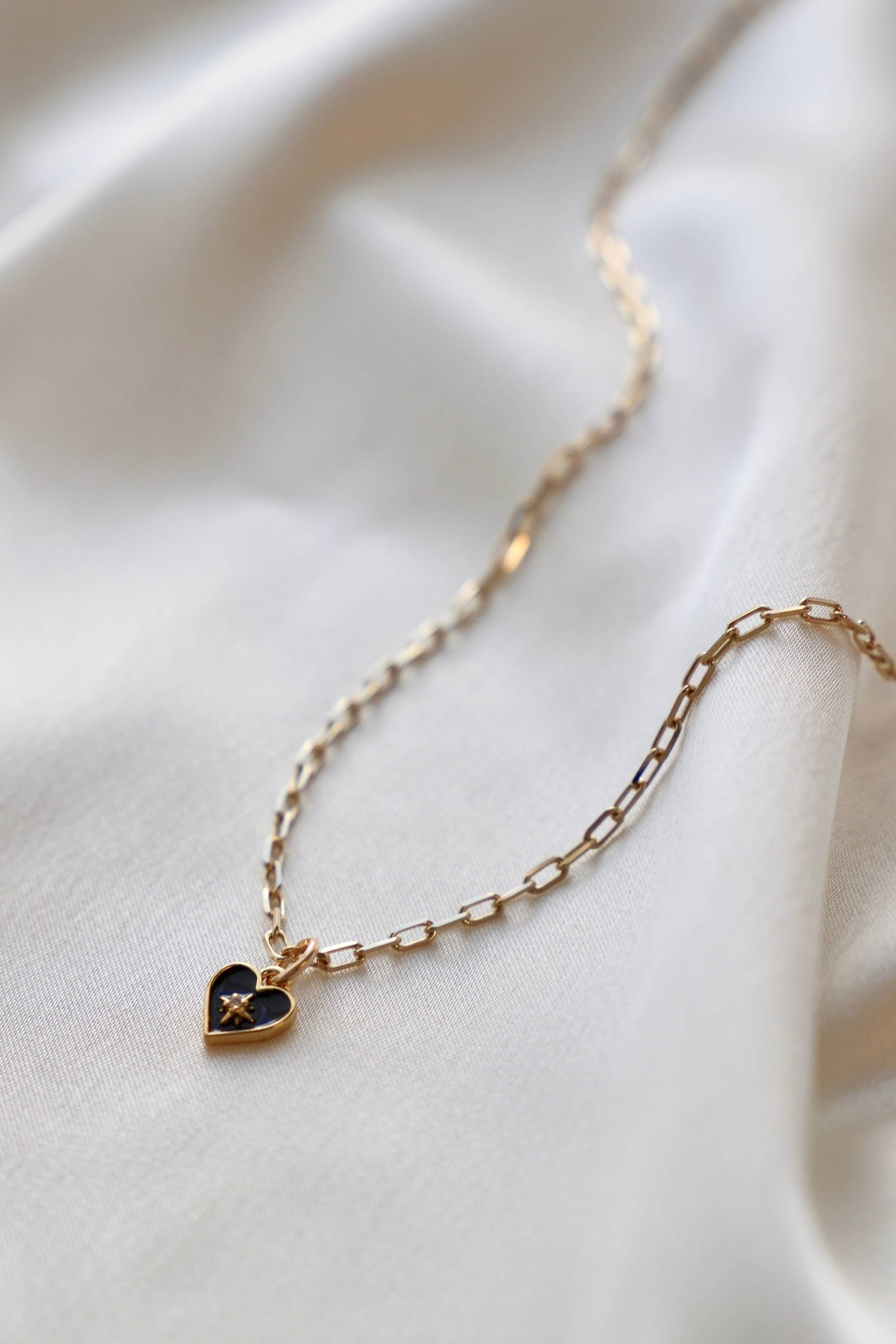 CN1552G Gold Necklace-Black Heart