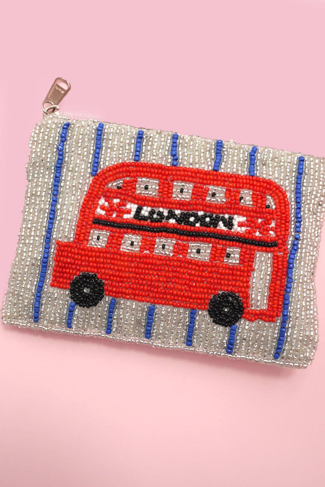 Seed Bead Coin Purse-London Bus Flower Paris