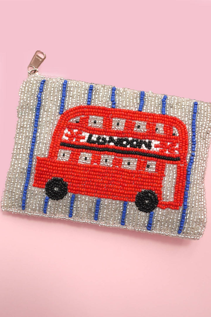 Seed Bead Coin Purse-London Bus Flower Paris