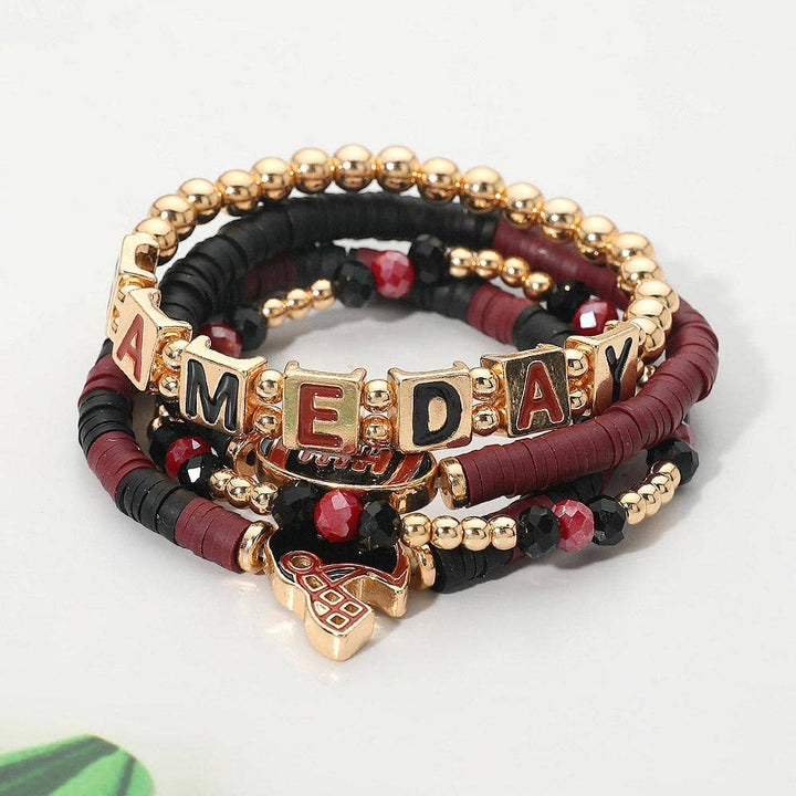 Stretch Multi Layered Bracelets-GAMEDAY Football Charm Heishi Beaded
