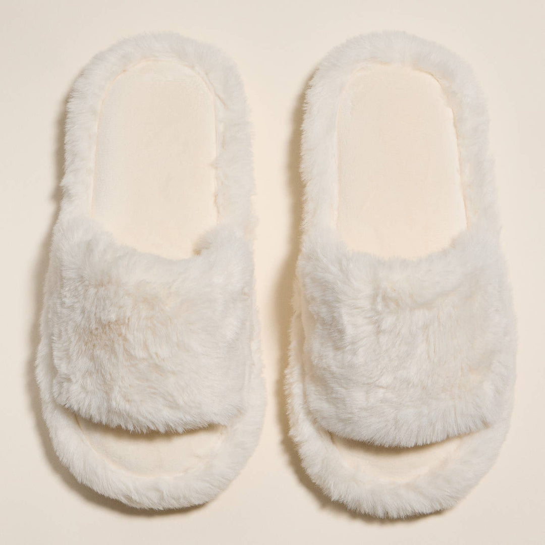 Open Toe Plain Fuzzy Slippers