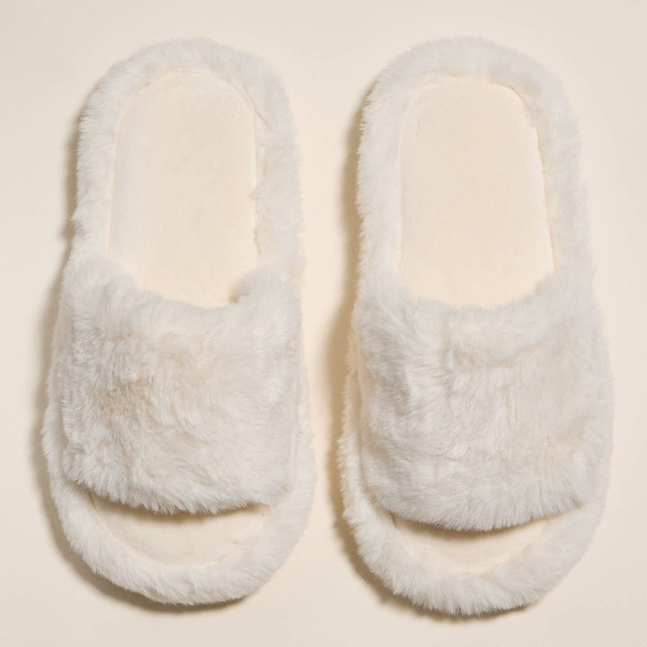 Open Toe Plain Fuzzy Slippers