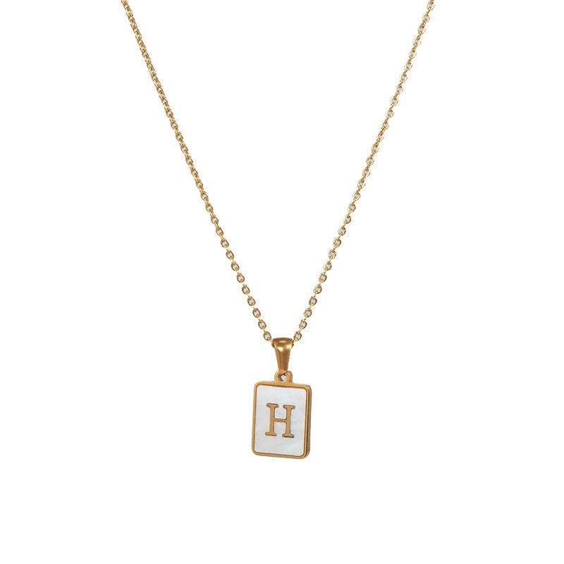 Square Initial 18K Gold-plated Shell Necklace
