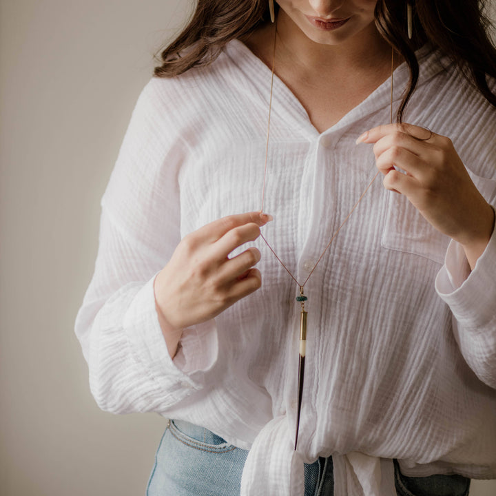 Necklace-Quill + Turquoise Necklace