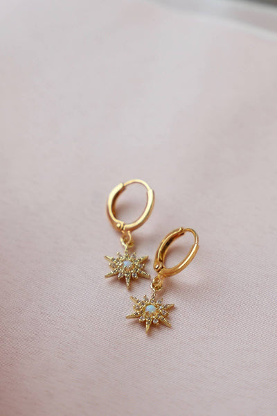 E1630G Gold Earrings-Opalite Starburst Huggies