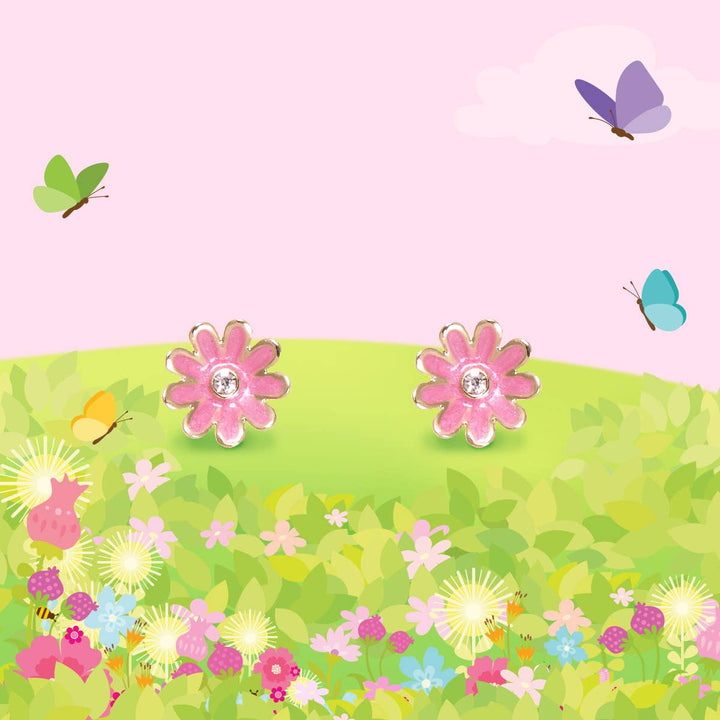 Stud Earrings-Pink Daisy Cutie