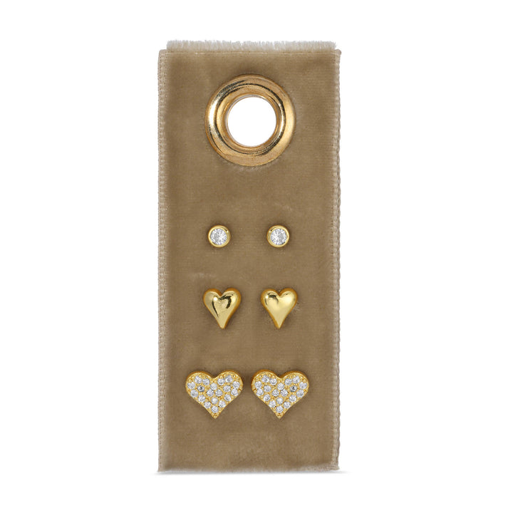 Velvet Gift Tag Trio-Gold Heart Studs