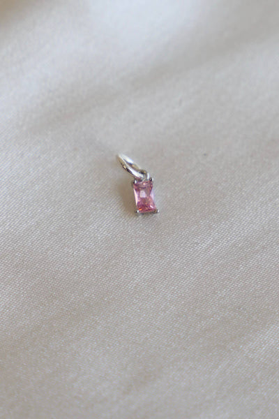 Birthstone Charm-Emerald Cut Silver