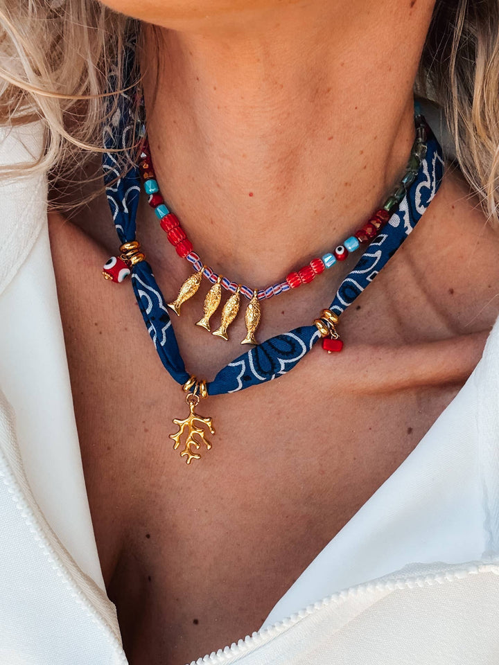 Necklace-Fish beaded in Greek islands colors