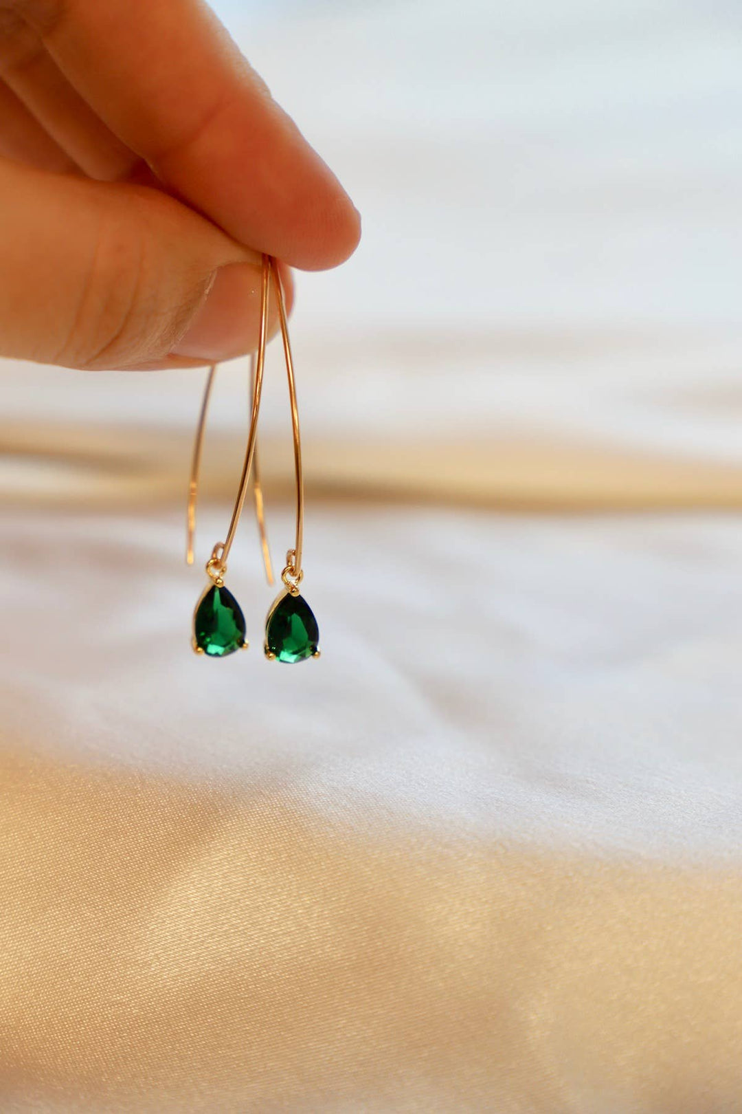 E1643EMG Gold Earrings-Emerald Teardrop