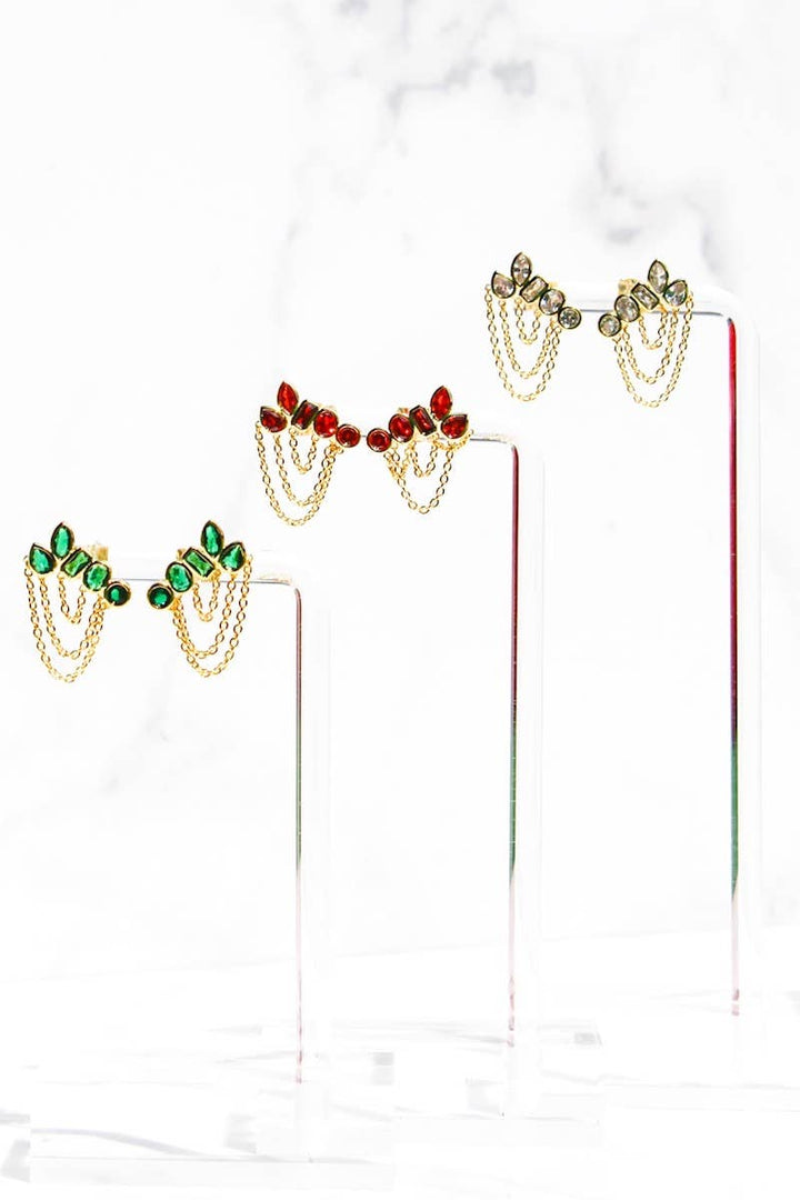 Earrings-Athena Draping Chain Multistone 14k Gold Vermeil