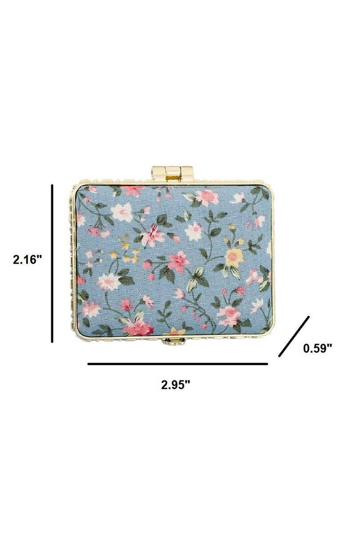 Floral Design Double Sided Folding Mini Hand Mirror-Blue
