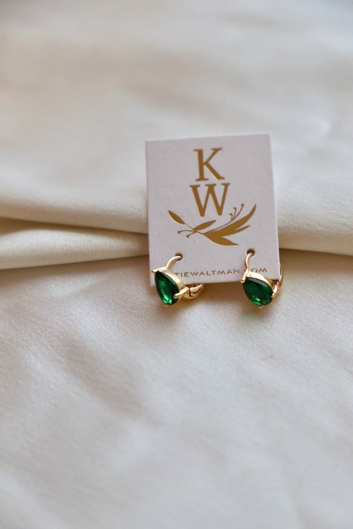 E1623EMG Gold Crystal Teardrop Huggies-Emerald