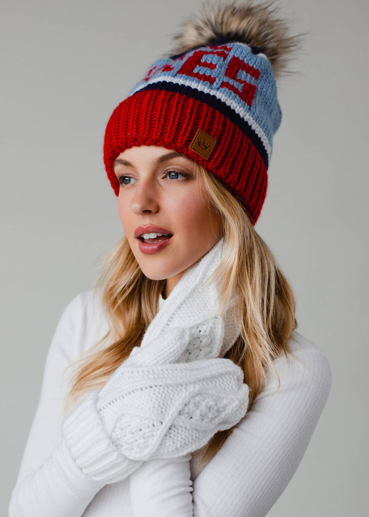 Pom Hat-Red, Lt. Blue & Navy Apres