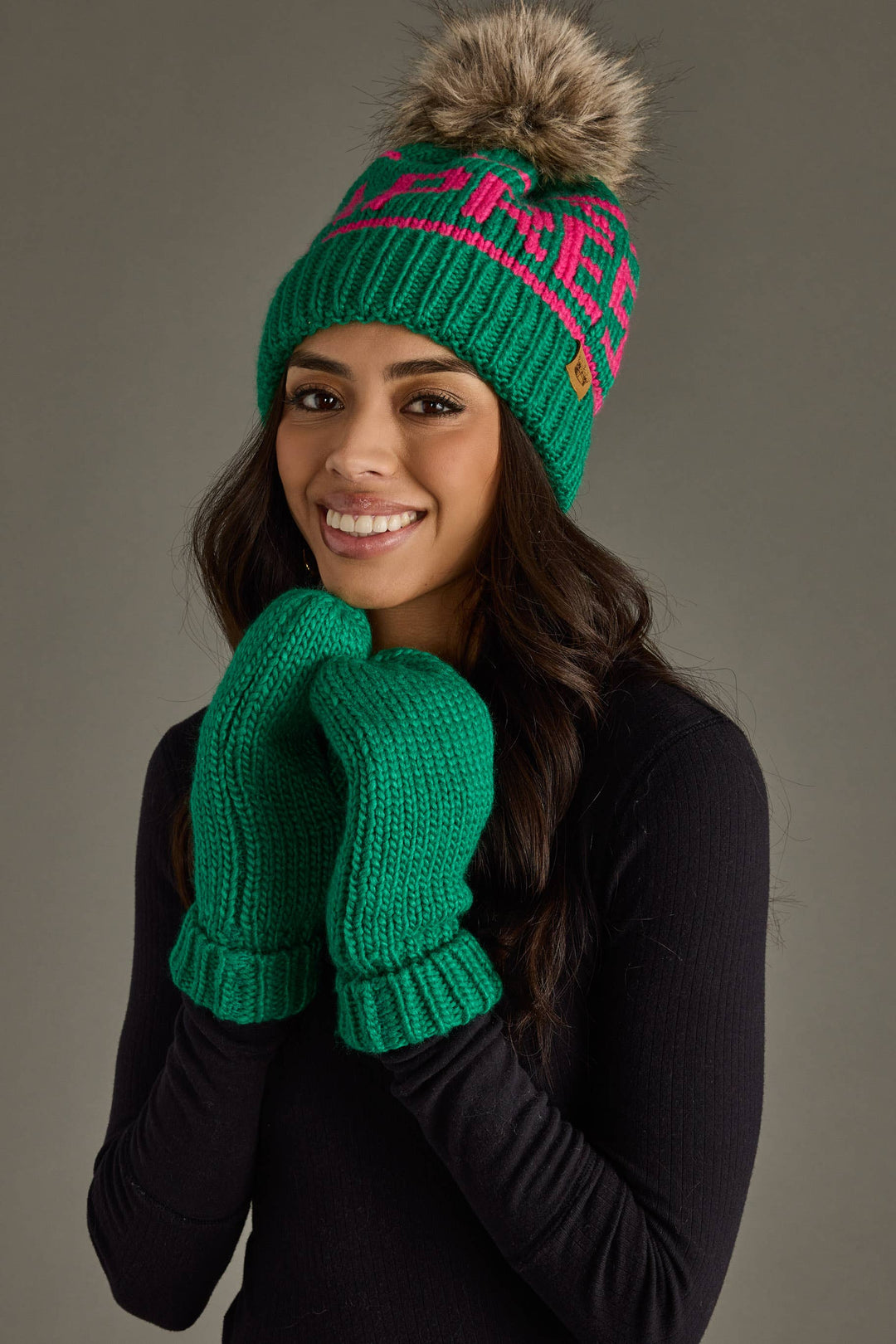 Mittens-Green Cuffed Knit