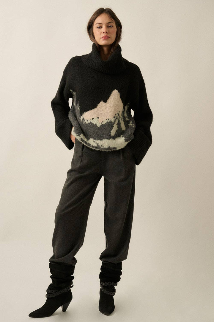Mountains Fuzzy Jacquard-Knit Turtleneck Sweater