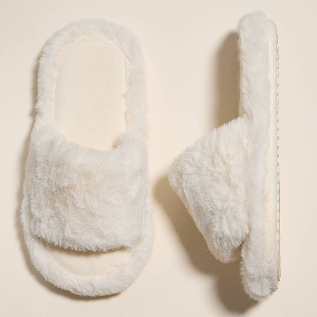 Open Toe Plain Fuzzy Slippers