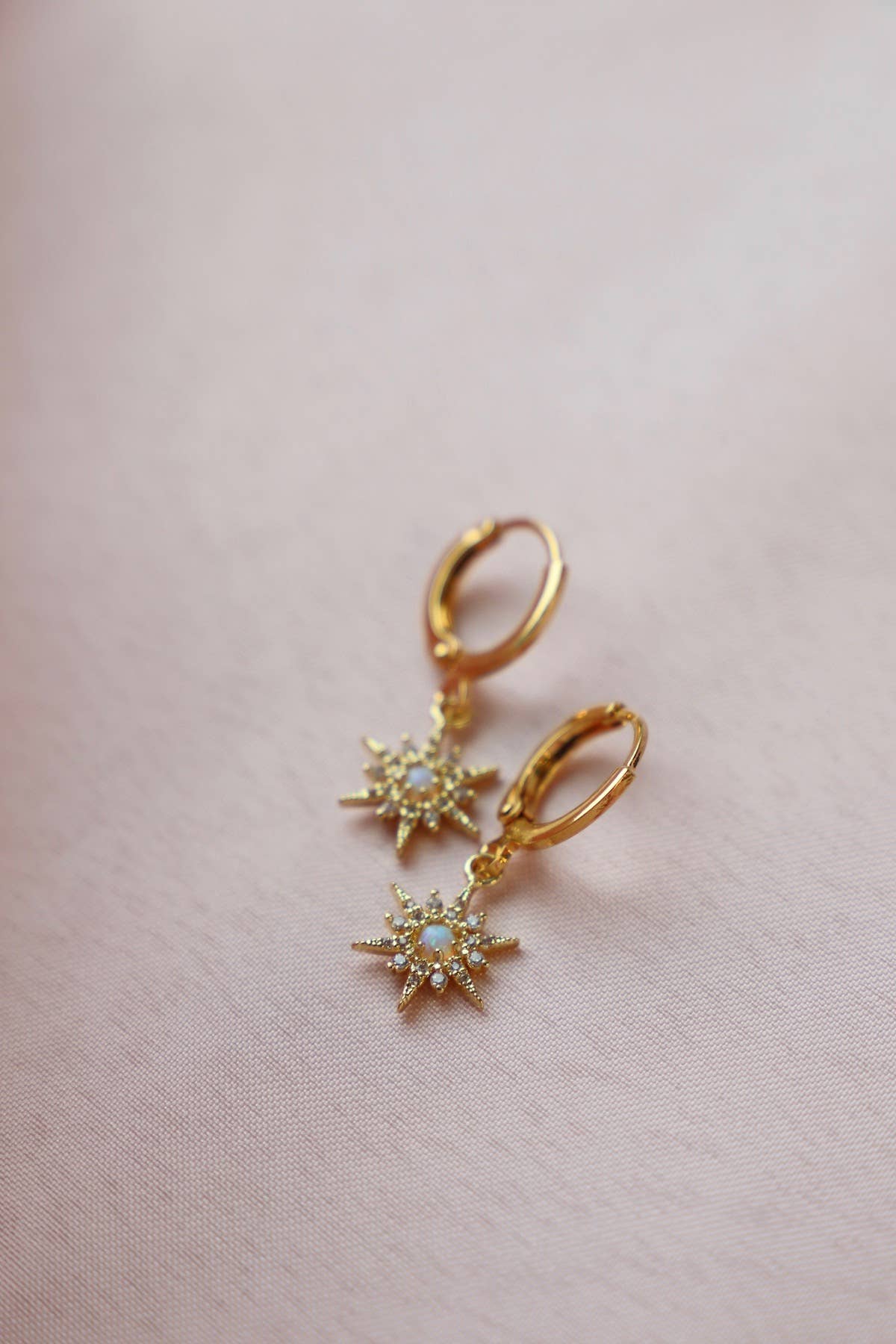 E1630G Gold Earrings-Opalite Starburst Huggies