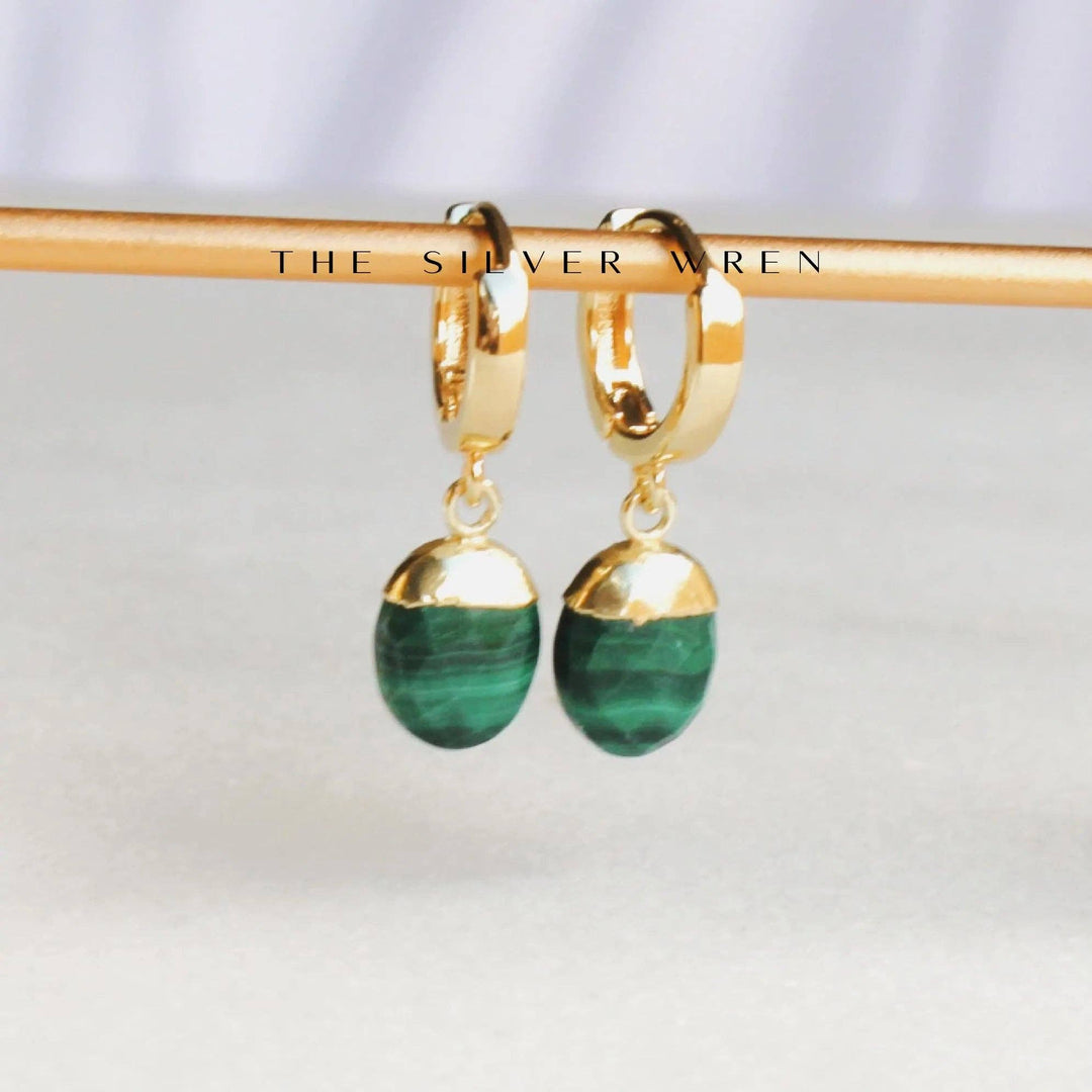 Earrings-Malachite Huggie Hoop