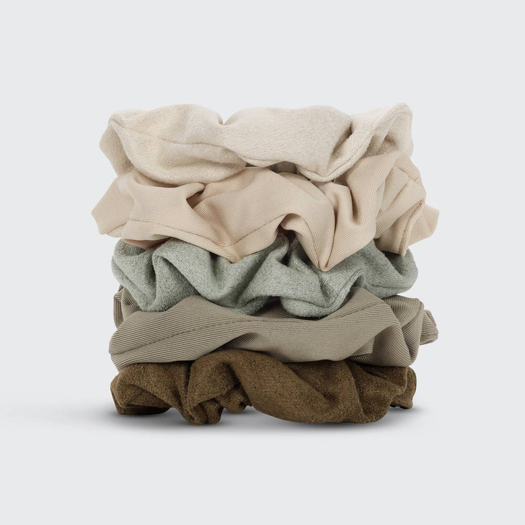 Satin Textured Scrunchies 5pc Set - Eucalyptus
