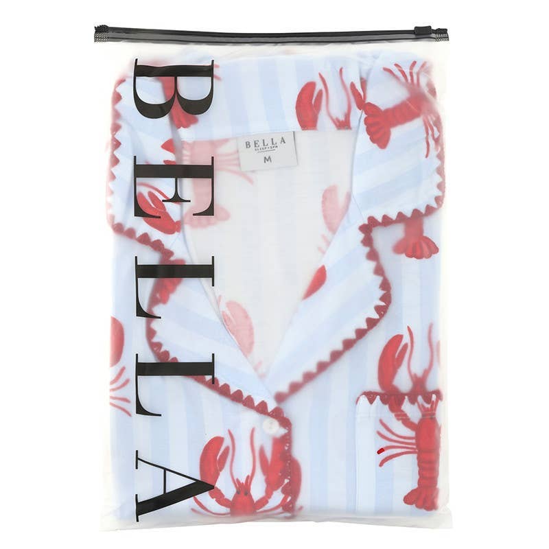 Short Set-Bamboo PJ Set with Whip Stitch - Blue Stripes + Lobsters
