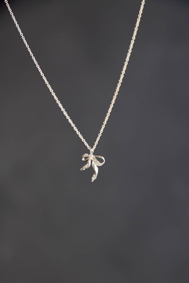 CN1546S Silver Necklace-CZ Bow Necklace