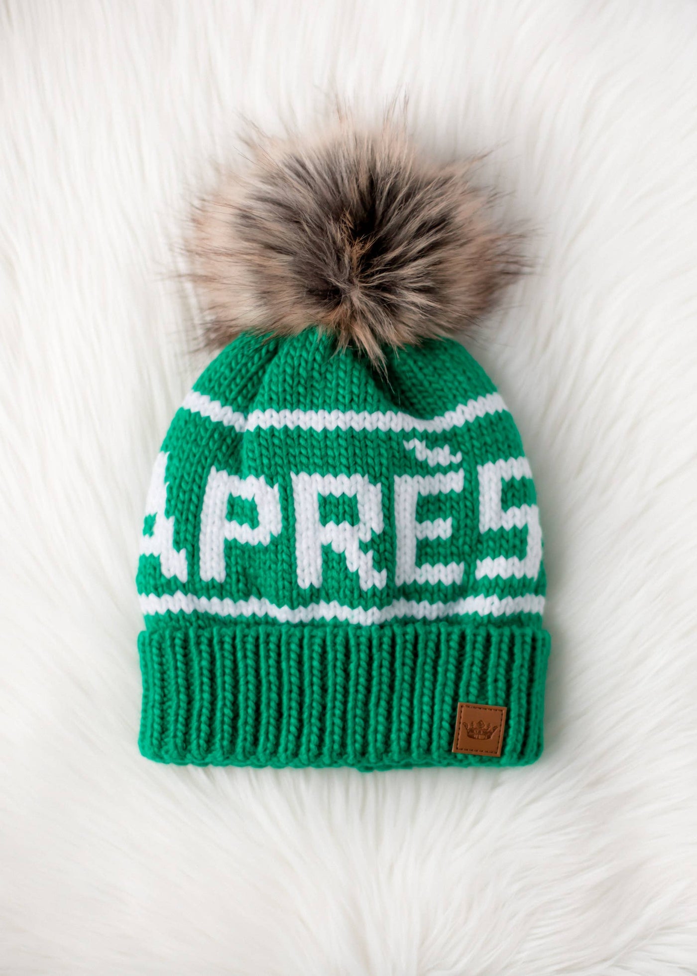 Green & White Apres Pom Hat