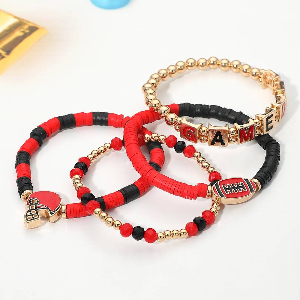 Stretch Multi Layered Bracelets-GAMEDAY Football Charm Heishi Beaded
