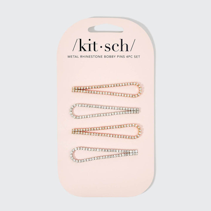 Bobby Pins 4pc Set-Metal Rhinestone Drop-Gold/Silver