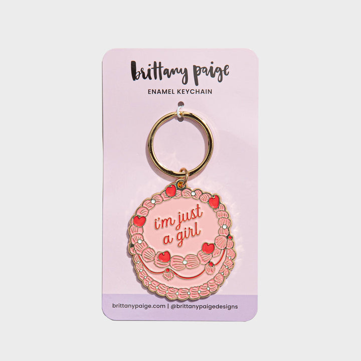 Enamel Keychain-Just A Girl Vintage Cake