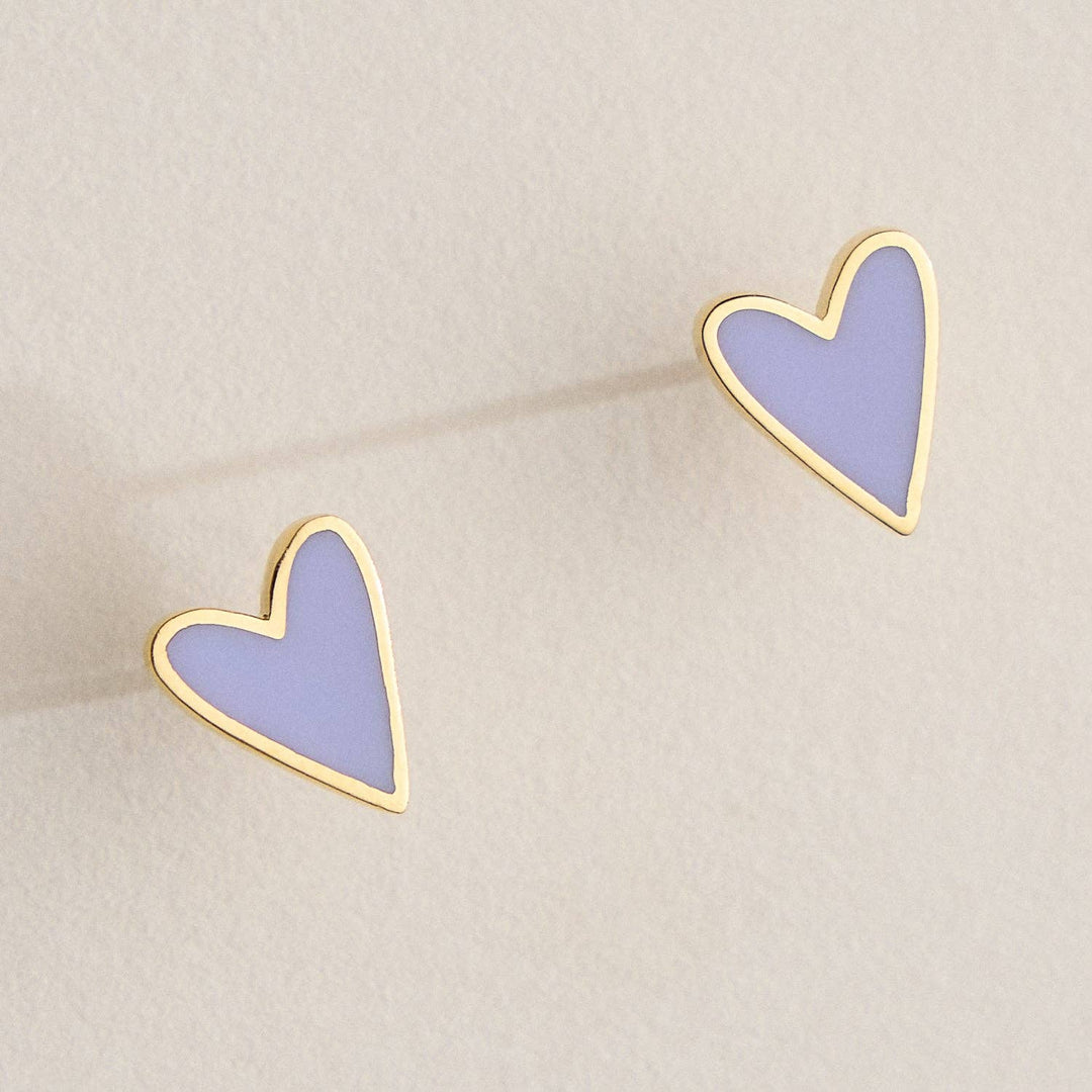 Enamel Heart 18K Gold Dip Stud Earrings