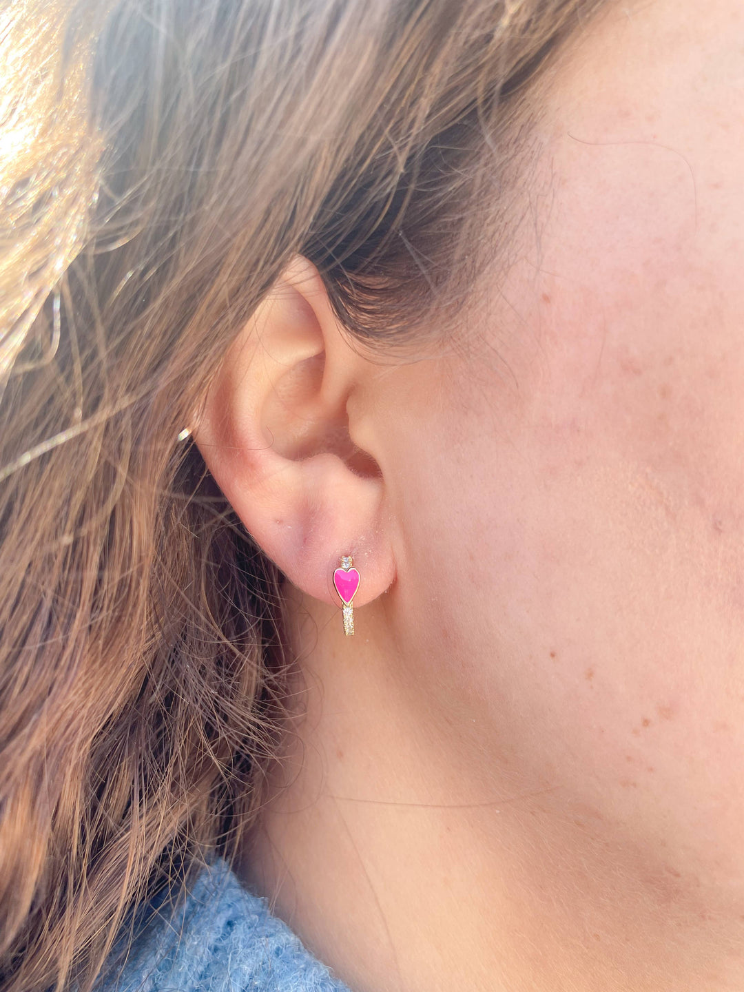 Pink Heart Huggie Earrings