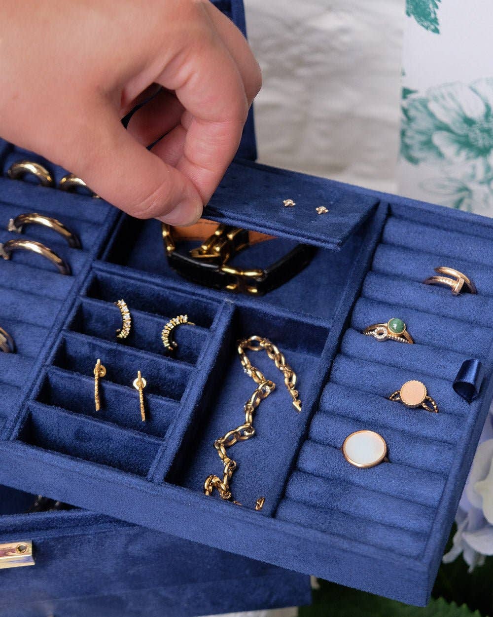 Denise-Navy Blue Velvet Jewelry Box