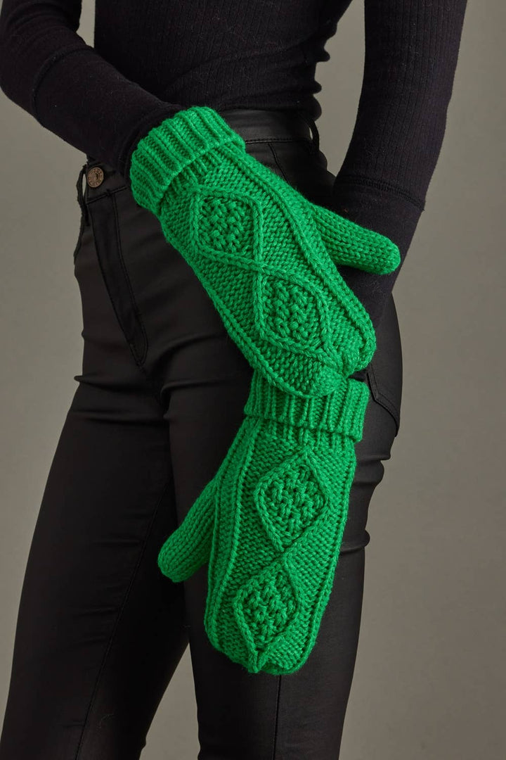 Mittens-Bright Green Cable Knit
