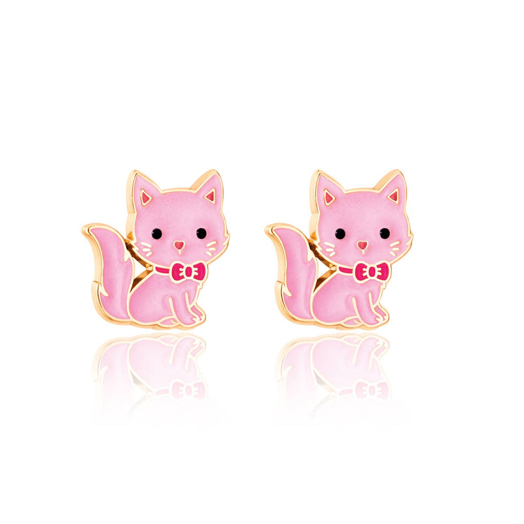 Stud Earrings-Pink Kitty