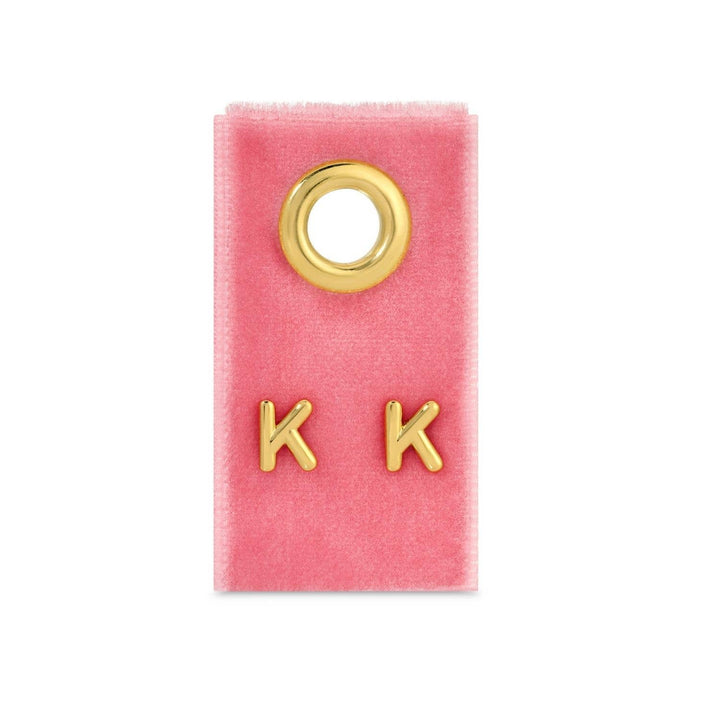 Velvet Gift Tag-Gold Initial Studs