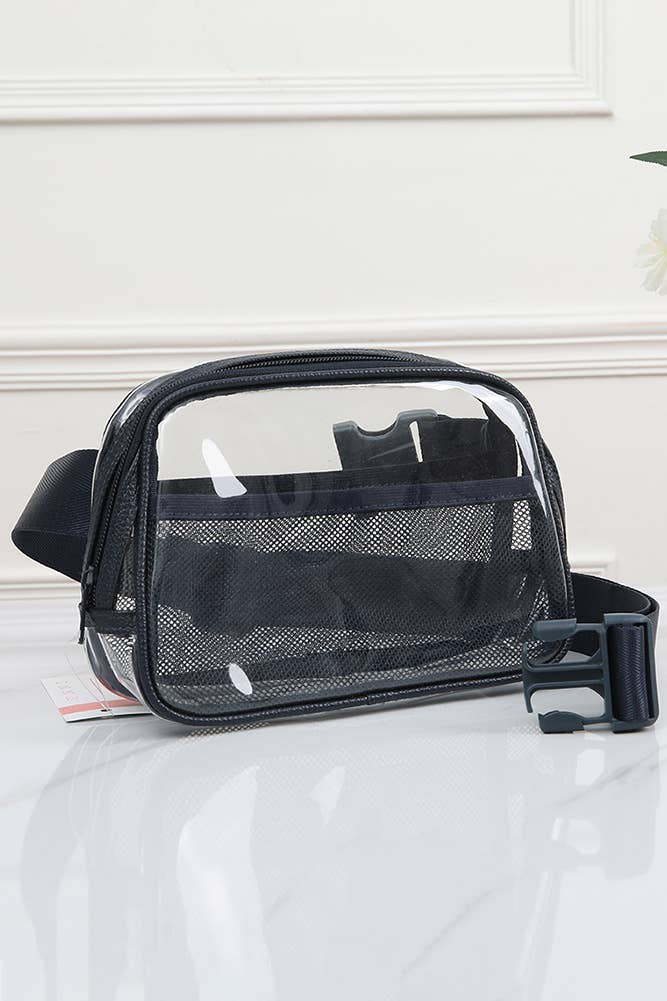 Solid Color Trim Clear Waist Crossbody Bag