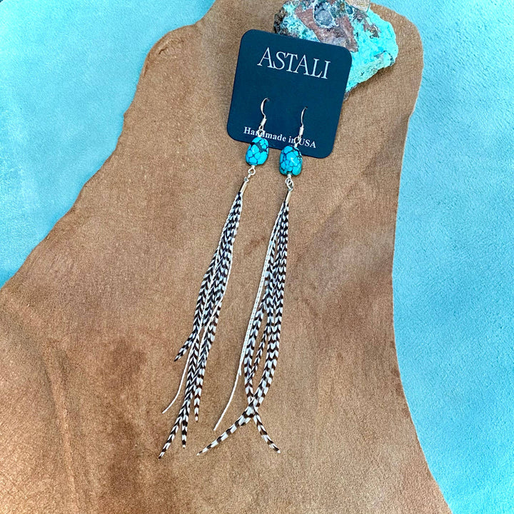 Astali Earrings-Turquoise & Mini Feather-Grizzly/Silver, Western