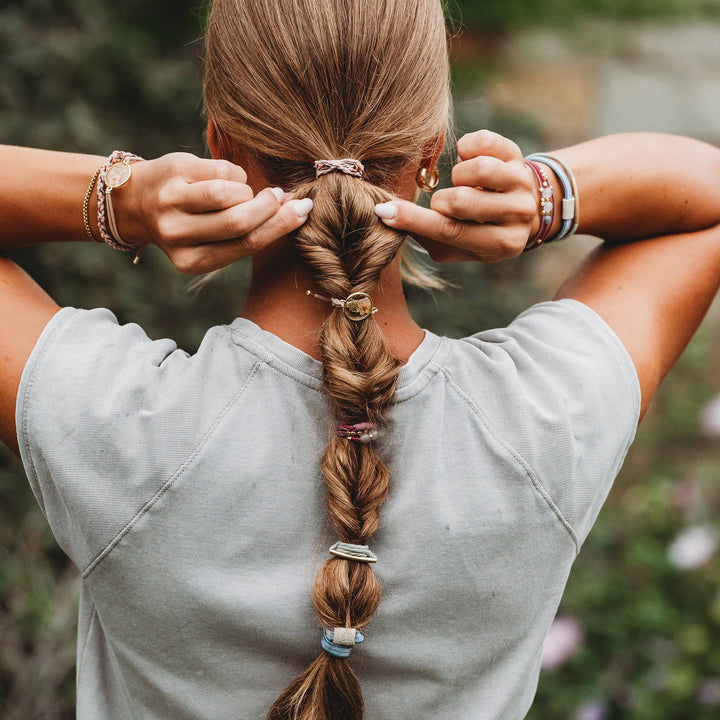 Hair Tie Bracelets -Bloom Maroon and Pink with Pressed Flowers