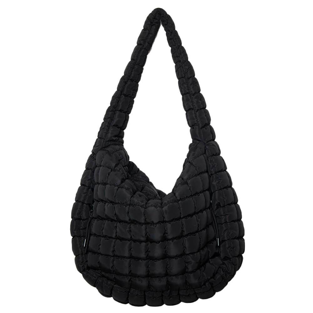 Oversized Quilted Hobo Tote Bag-Black