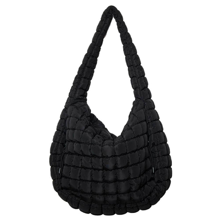 Oversized Quilted Hobo Tote Bag-Black