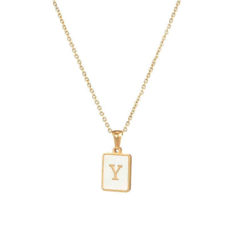 Square Initial 18K Gold-plated Shell Necklace