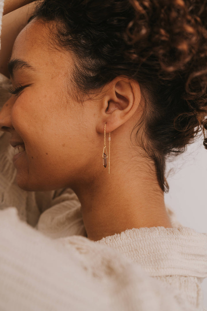 Earrings-Threader Smoky Quartz