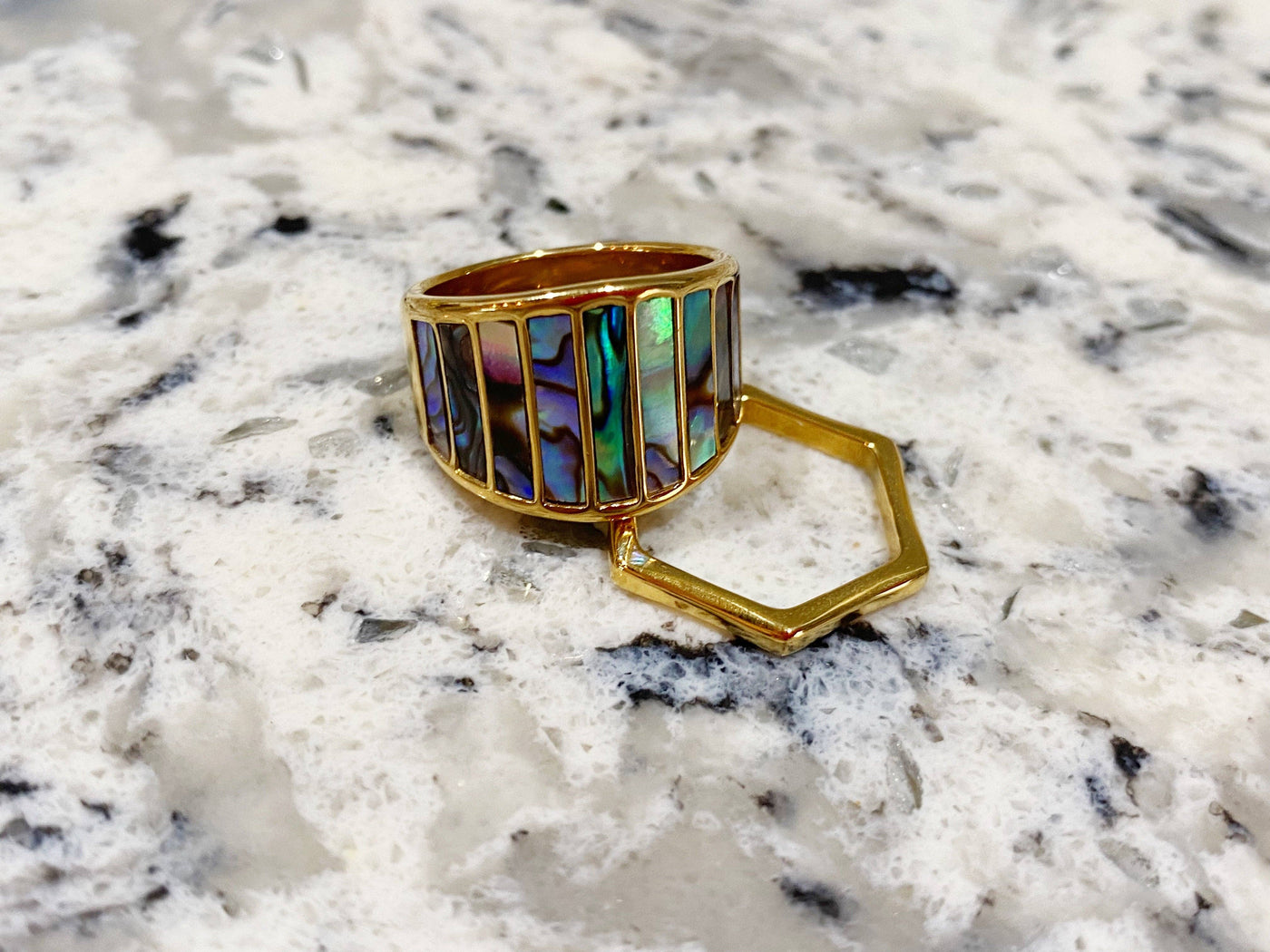 Cambria White Shell Abalone Statement Ring